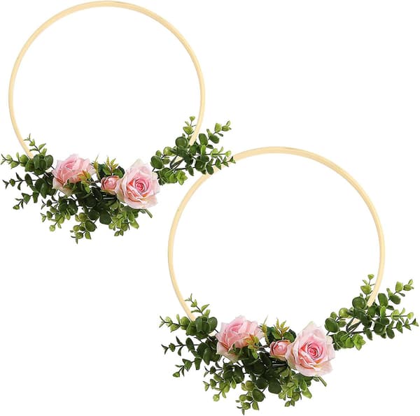 12-pack 2 storlekar trä bambu blomsterbåge makramé hantverk båge ring för DIY bröllopsdekorationer, drömfångare, kransdekor och väggdekorationer (