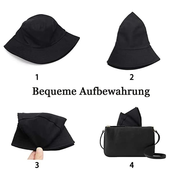 Fiskehatte til damer, solhat, strandhat, fiskerhat, sommerhat, udendørshat, foldbar og vendbar Schwarz