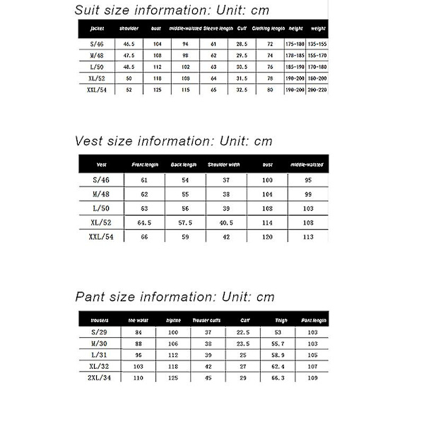Miesten 3-osainen Slim Fit -puku, yhden napin bleiseriliivihoususetti M