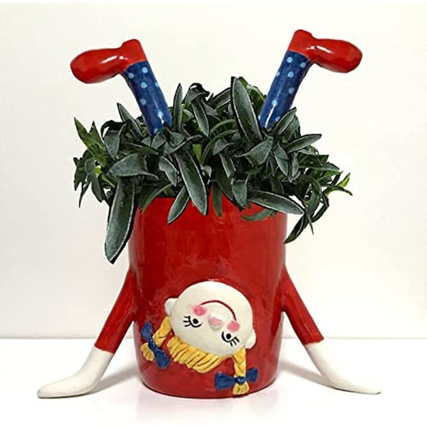 Qsdgfh Håndstand Pige Plantepotte Kreativ Sjov Resin Potteskjuler Tegneserie Plantekasse Vase Til Indendørs Hjem Balkon Skrivebord Indretning Håndværk Ornament