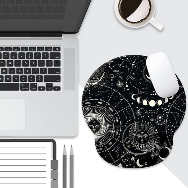 Måne Sol Musemåtte med Håndledsstøtte, Sød Brugerdefineret Gaming Lavet Skridsikker Gummibase Musemåtte, Ergonomisk Musehåndledsstøtte