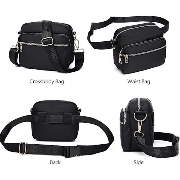 Kvinnor Nylon Crossbody Väska Vattentät Multi Fickor Axelväskor Liten Lätt Reseportemonnä Börs Justerbar Rem