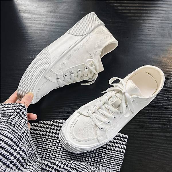 Herre Canvas Sko Mode Sneakers Lav Top Tennissko Snørebånd Casual Sko 3Dn2210 White EU 40