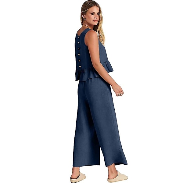 Sommersæt til kvinder, 2-delt, afslappet tanktop og bukser Navy M