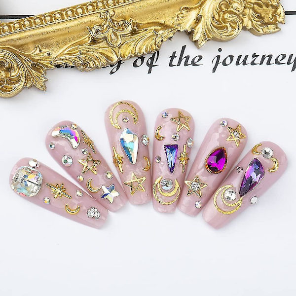 6 lådor metall nagelkonst nitar 3d nagelkonst Ab strass blandade naglar kristall nagelkonst pärlor smycken stjärna måne design nagelkonst dekoration tillbehör Sup
