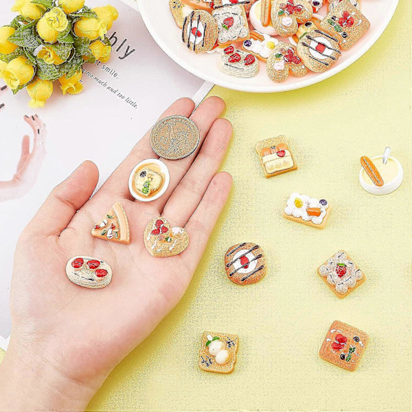 60 st 12 modeller Bröd Cabochon Resin Bröd Charms Smile Charm Bulk Toast Cake Cookie Mat Cabochons