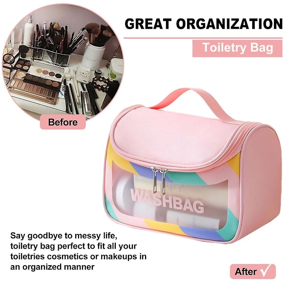 Genomskinlig reseförpackningskub/genomskinlig PU/pvc-påse, transparent multifunktionell väska pink