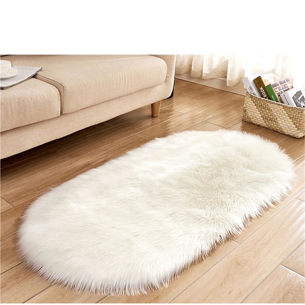 Supermjuk fluffig matta, oval matta i fuskpäls White 40*60cm