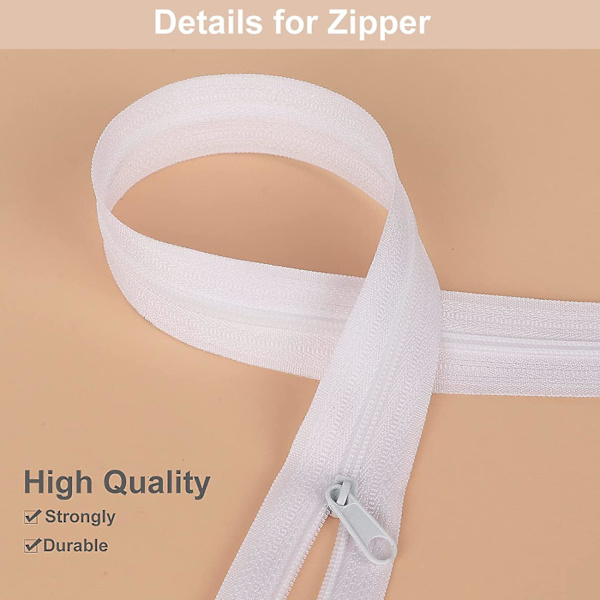 10 meter Bulk Glidelås, (#3) Glidelåser for Søm, Hvit Nylon Spiral Glidelås Metervis, Erstatnings Glidelås for Søm med 20 stk Glidelås Slider for DIY Søm