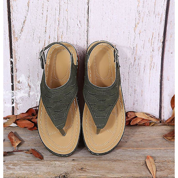 Dam Solid Color Broderade Flip Flop Sandaler Strandtofflor 086 Green EU 41