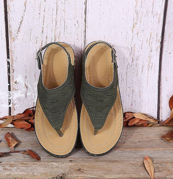 Dames Solid Farvede Brodererede Flip Flop Sandaler Strandtøfler 086 Green EU 42