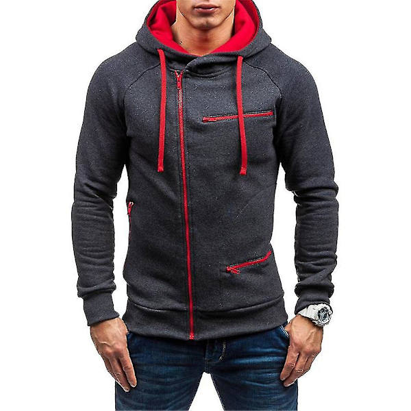 Herr Hoodie med dragsko, långa ärmar, sidodragkedja, aktiv kofta, sweatshirt L Camel