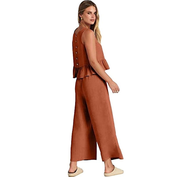 Sommersæt til kvinder, 2-delt, afslappet tanktop og bukser Brown M