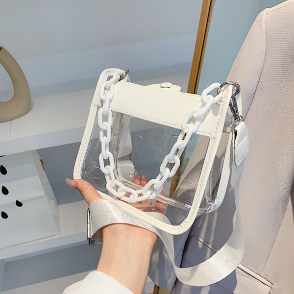 genomskinlig väska stadion godkänd klar handväska för kvinnor Concert Stadium PVC klar crossbody väska transparent klar axelväska med kedja vit