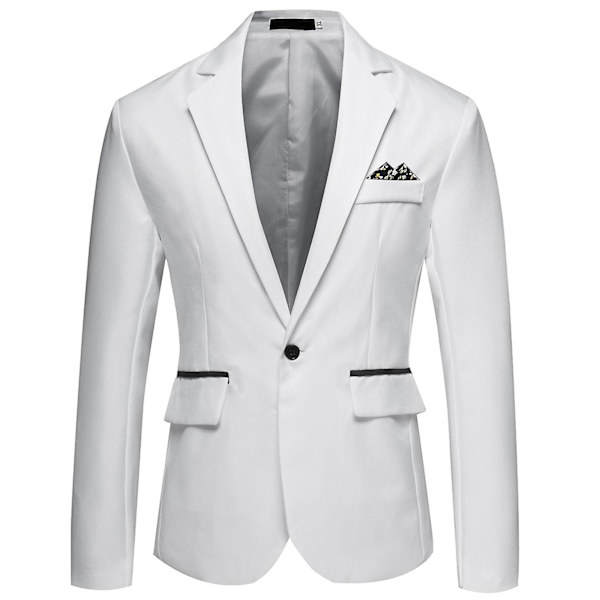 Herr Business Casual En Knapp Slå Revers Enfärgad Blazer Kostymjacka White M