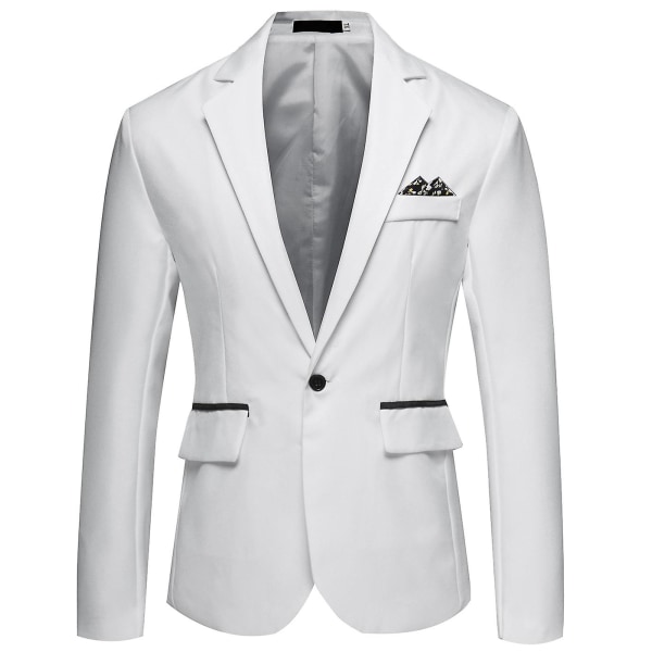 Herre Business Casual En Knap Hakket Revers Ensfarvet Blazer Jakkesæt Jakke White M
