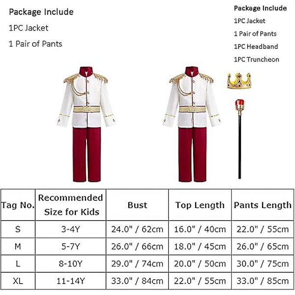 Charmig dräkt för pojkar Halloween Jul Cosplay Outfits Småbarn Barn Medeltida Kunglig Riddare Sagodräkt Med Kunglig Krona Röd Robe Trollstav S