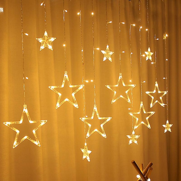 2,5 m 12 Stjärn Draperi Ljusslinga Dekoration, 138LED Stjärnljusslinga med 8 Ljuslägen