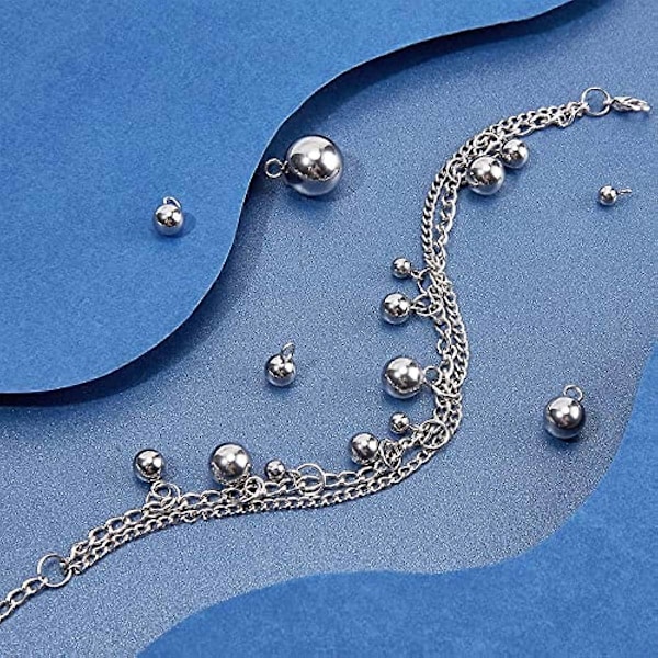 100 st 4 Storlekar Rostfritt Stål Kul Charm Runda Metall Hängsmycken Hängande Charm för Halsband Armband Smyckestillverkning Rostfritt Stål Färg 1,8-2,5 mm Hål