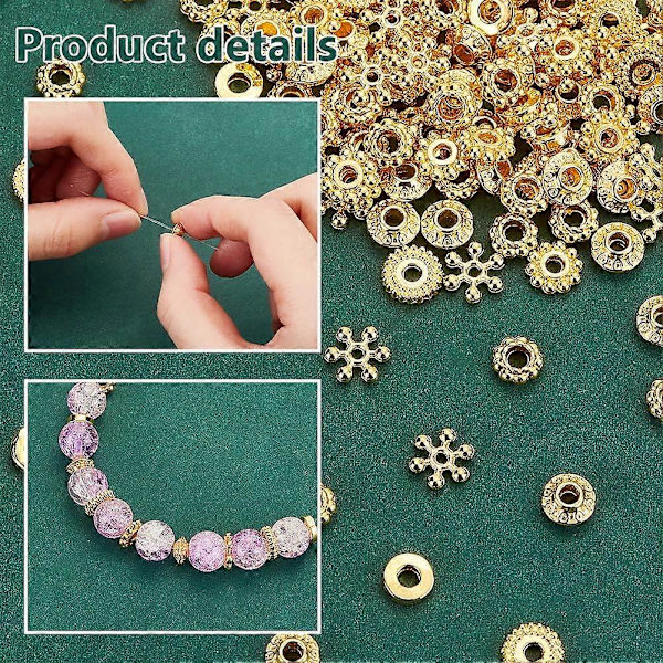 300 stk. Gyldne Spacer Perler 6 Stilarter Legering Disc Spacere Donut Bicone Blomst Løse Perler Snefnug Gear Smykker Perle Charm til Armbånd Halskæde Ørering