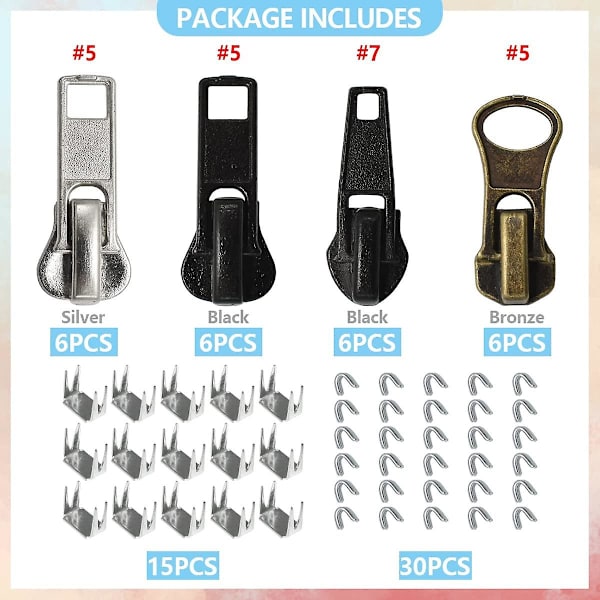 24 st #5 #7 dragkedjor ersättare dragkedja dragkedja reparationssats innehåller topp- och bottenproppar för kläder väskor plånböcker bagage metall plast nylon C