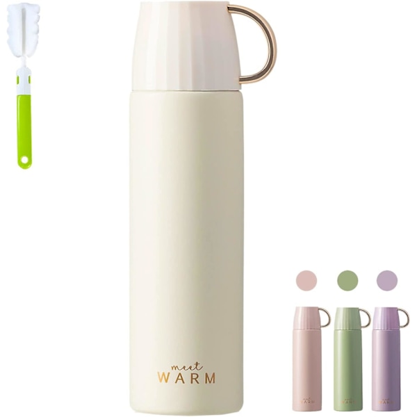 Termos för varma och kalla drycker 500 ml, vakuumisolerad termosmugg för drycker, läckagesäker vattenflaska (vit)