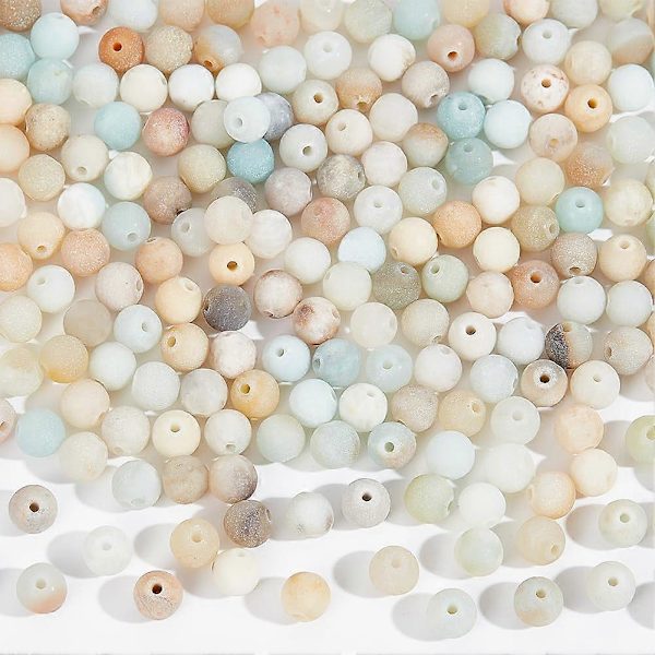 4 Strängar Omkring 224 st Naturliga Blommiga Amazonitpärlor 6mm Runda Frostade Pärlor Lösa Ädelstenspärlor Kristallmellanpärlor för DIY-Hantverk Halsband Armband