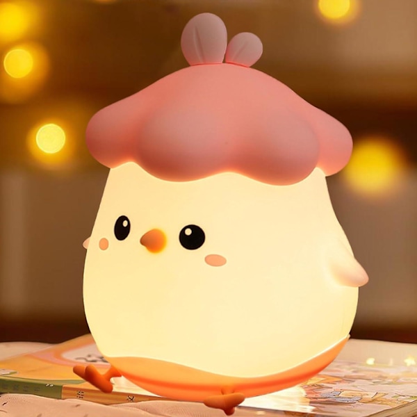 Kycklinglampa för barns rum Uppladdningsbar nattlampa för barn, Kawaii barnrumsnattlampa Söt lampa för skolan, presenter (Rosa)