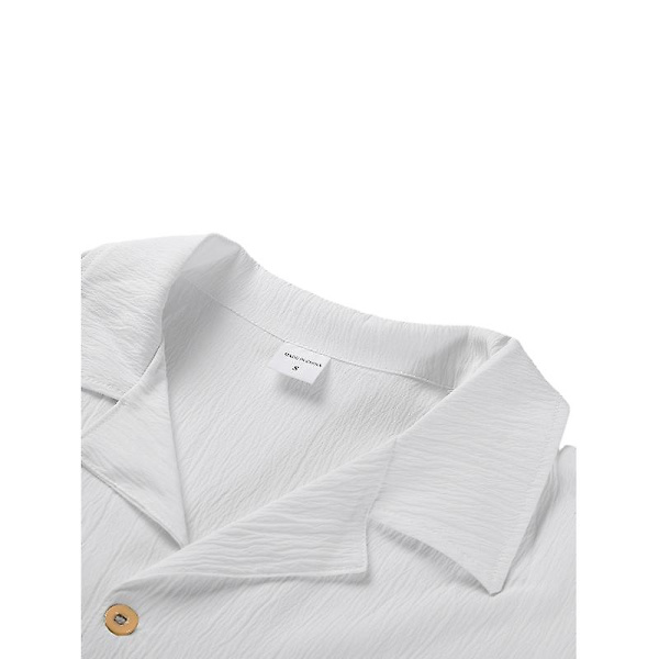 Herre fritidsskjorte langermet lapell krage strandskjorte topp White 2XL
