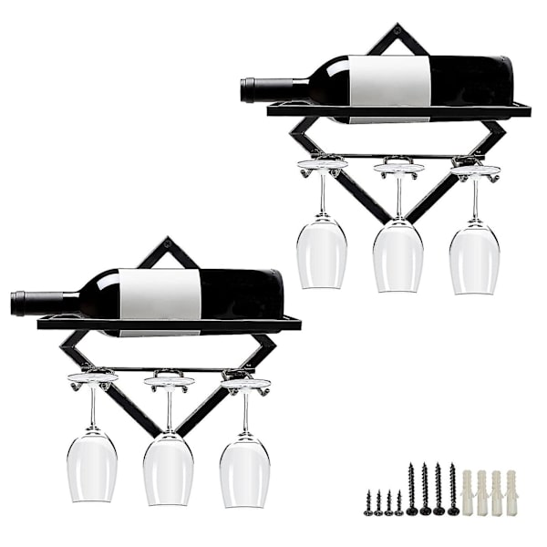 Vinstativ Væghængt Sammenklappeligt Vinflaskeholder Organizer Display Til Hjemmekøkken Barindretning 2 stk Style 2