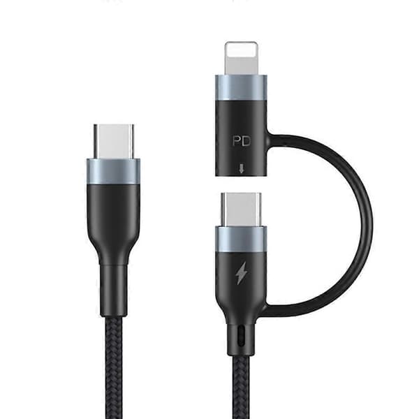 2-i-1 1m 60W PD USB-C till Type-C Lightning Snabbladdningskabel