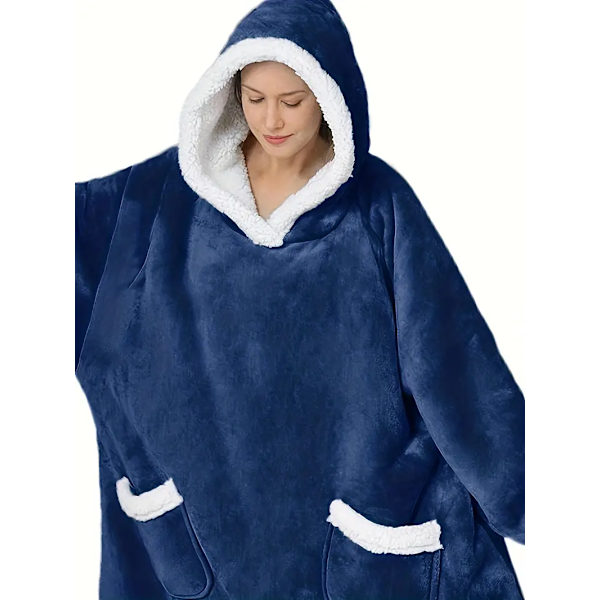 Casual loungewear-morgenkåbe i store størrelser, tyk Sherpa fleece varm ekstra lang oversized bærbar tæppe til damer med lommer (længde: 150 cm) blue