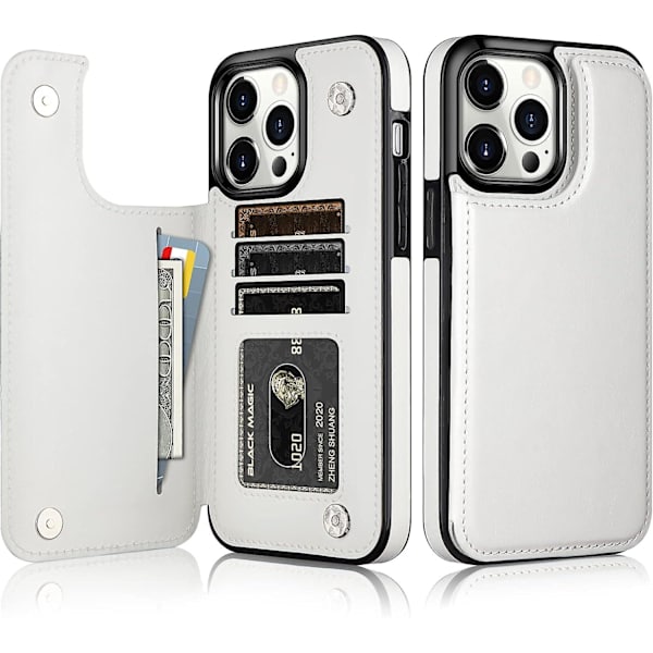 iPhone 15 Pro Max Skal Slim Flip Folio Mjukt Läder Plånboksfodral för Kvinnor och Män med Kortfack Magnetisk Stängning Fick Skyddande Omslag (Vit)