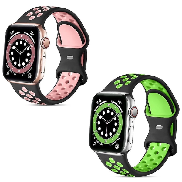 2 sportband kompatibla med Apple Watch -band 42 mm 44 mm 45 mm, ventilerande mjuk silikonrem för kvinnor och män kompatibel med Iwatch Se