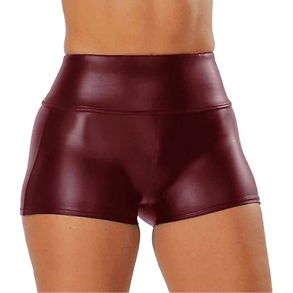 Kvinnors flexibla shorts i konstläder, hög midja, sexiga discoshorts Red L