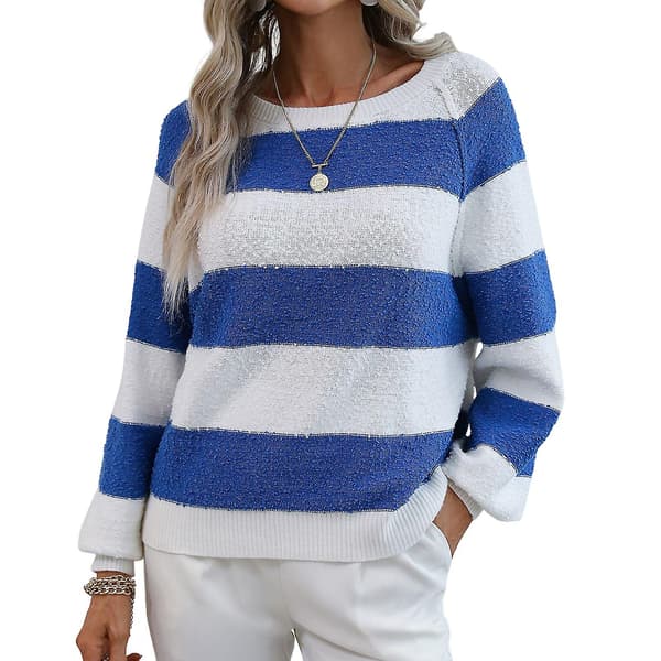 Dame Sweater Til Afslappet Rund Hals Stribet Sweater Til Vinter Efterår Afslappet Brug S White Blue