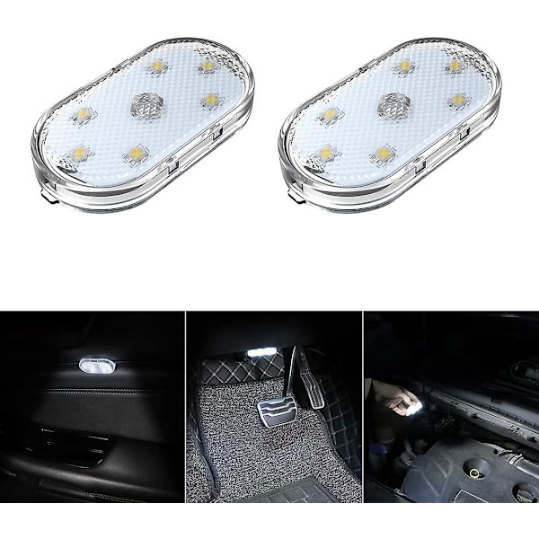 2-pack LED-innerbelysning för bil, vita stämningsljus för bilens interiör