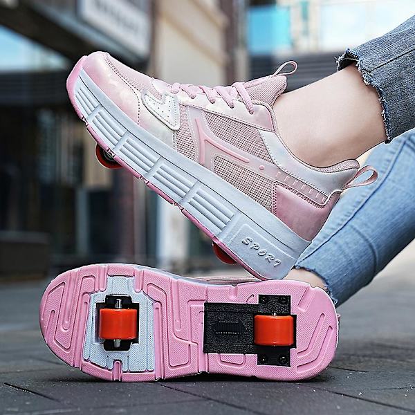 Pojkar Flickor Sneakers Dubbelhjuliga Skor Led Ljus Skor 3F908 Pink EU 38