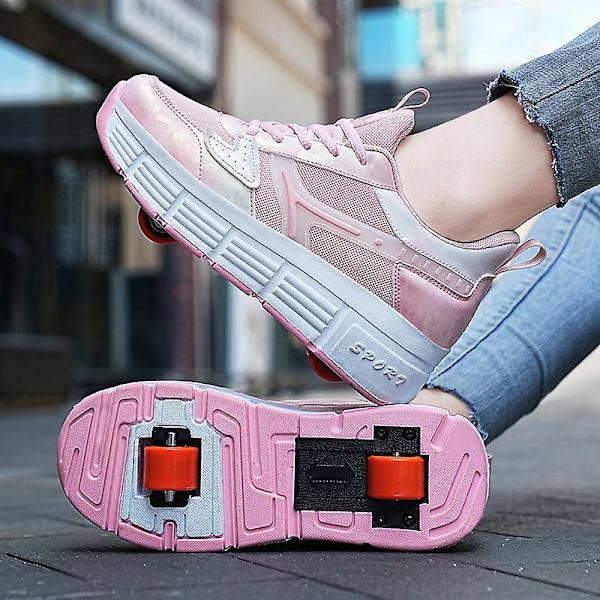 Pojkar Flickor Sneakers Dubbelhjuliga Skor Led Ljussko 3F908 Pink EU 32