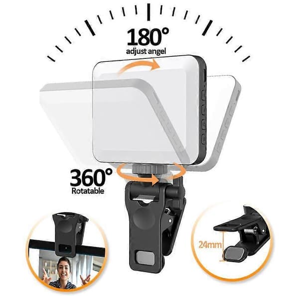 Selfie Lys, 80 LED Genopladelig Telefon Lys Clip BLACK