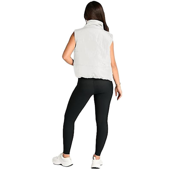 Puffer Vest Dame Ærmeløs Vinter Cropped Stand-up Krave Dunjakke White M