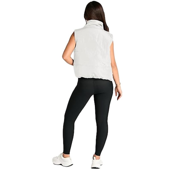 Puffer Vest Dame Ærmeløs Vinter Cropped Stand-up Krave Dunjakke White XL