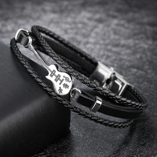 21 cm Guitararmbånd Læder Flettet Reb Multi-lags Armring Gaver til Mænd