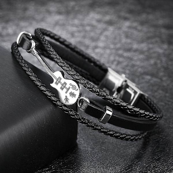 21cm Gitarr Armband Läder Flätad Rep Flerskikts Armband Present Till Män