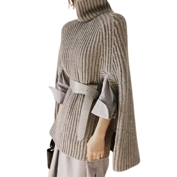 Kvinnors Modekappa Toppar Med Hög Krage Basic Daglig Stickning Tröja Cape Stil XL Gray