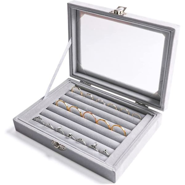 Ringar/örhänge Organizer Fack Med Genomskinligt Lock, 7 Fack Sammetslåda Insats Smycken Förvaringslåda Med Transparent Lock Smycken Display Case Store Showcase