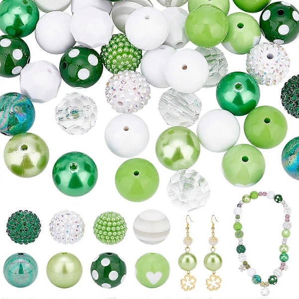 1 Set Blandade Stilar Akryl och Resin Pärlor Runda Ljusgröna Hål: 2,5~3,5mm 50st set