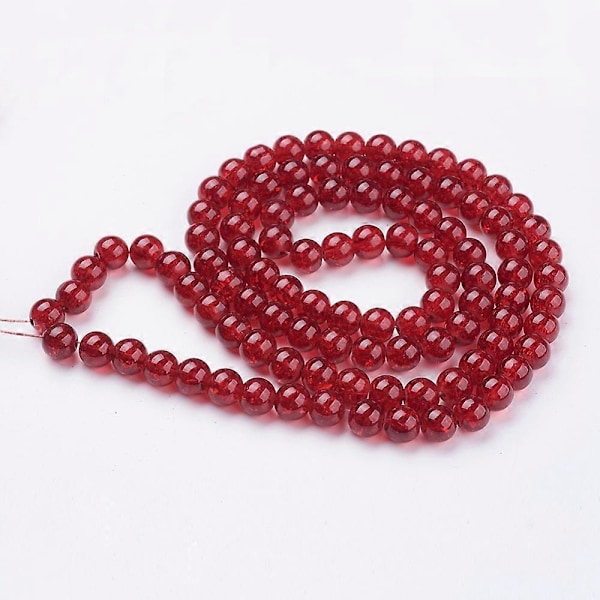 1Strand Krakelert Glassperler Tråder Runde Mørkerøde 8mm Hull: 1.3~1.6mm ca 100 stk/tråd 31.4 tommer