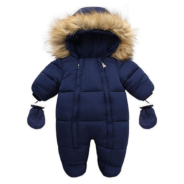 Babyflicka Vinter Snödräkt, Småbarnsjacka Kläder För Pojke Spädbarns Overall Hoodied Navy 9-12Y
