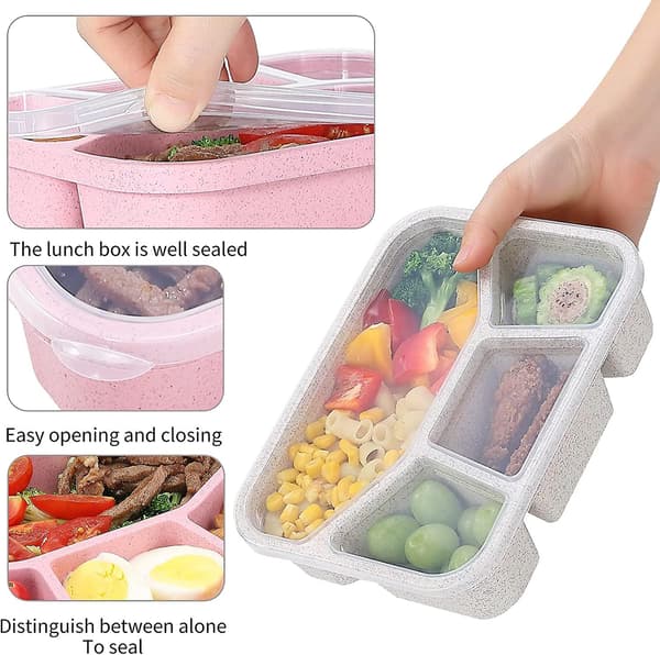 4-pakning Bento Matboks Sett 4 Rom Matbeholdere Hvetestrå Måltidsforberedelse Lunsj